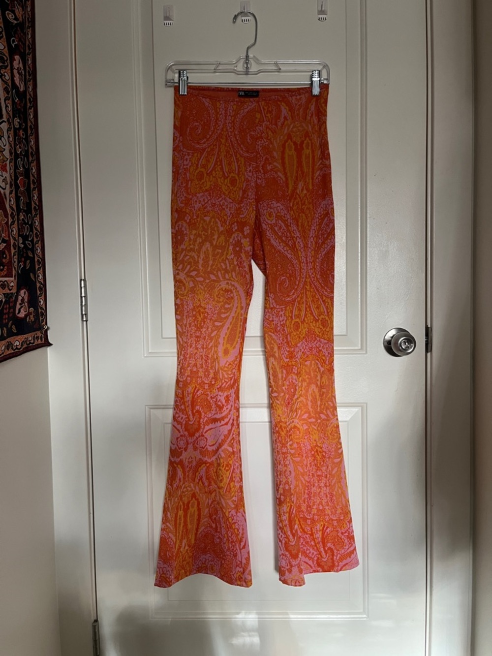 Zara Orange and Pink Paisley Knit Skirt